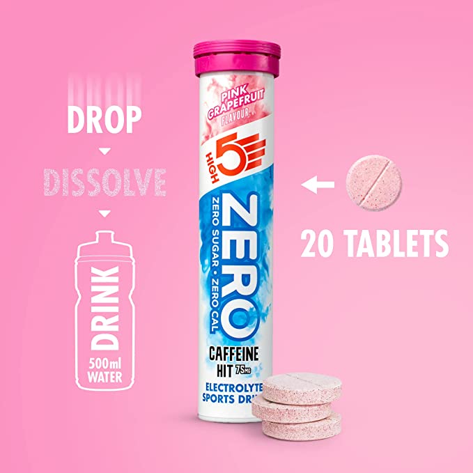 High 5 Zero Pink Grapefruit Caffeine Hit Electrolyte Drink 8 Pack Box