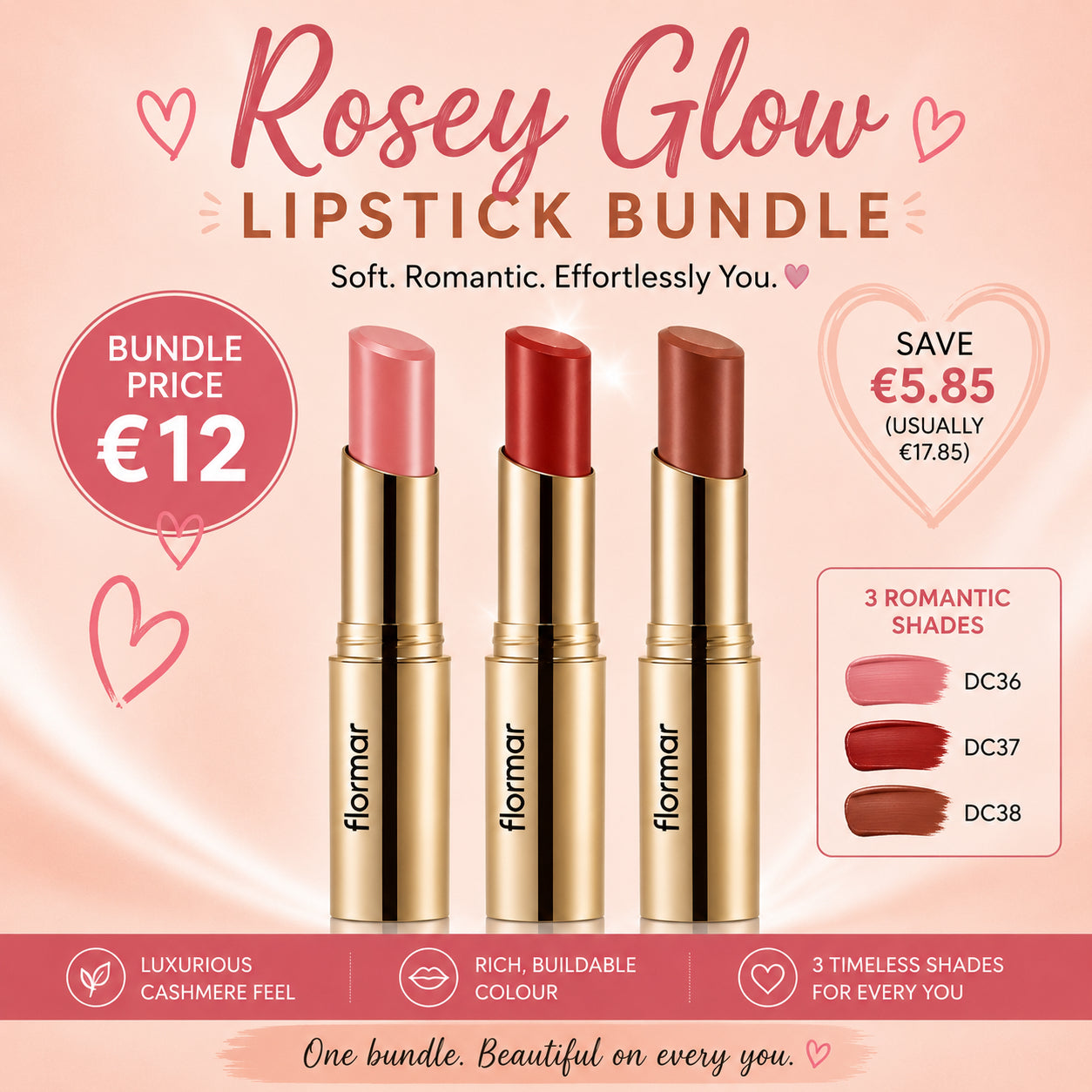 Rosey Glow | Deluxe Cashmere 3 Lipstick Bundle Offer