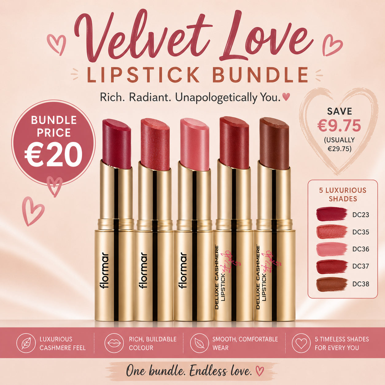 Velvet Love | Deluxe Cashmere 5 Lipstick Bundle Offer