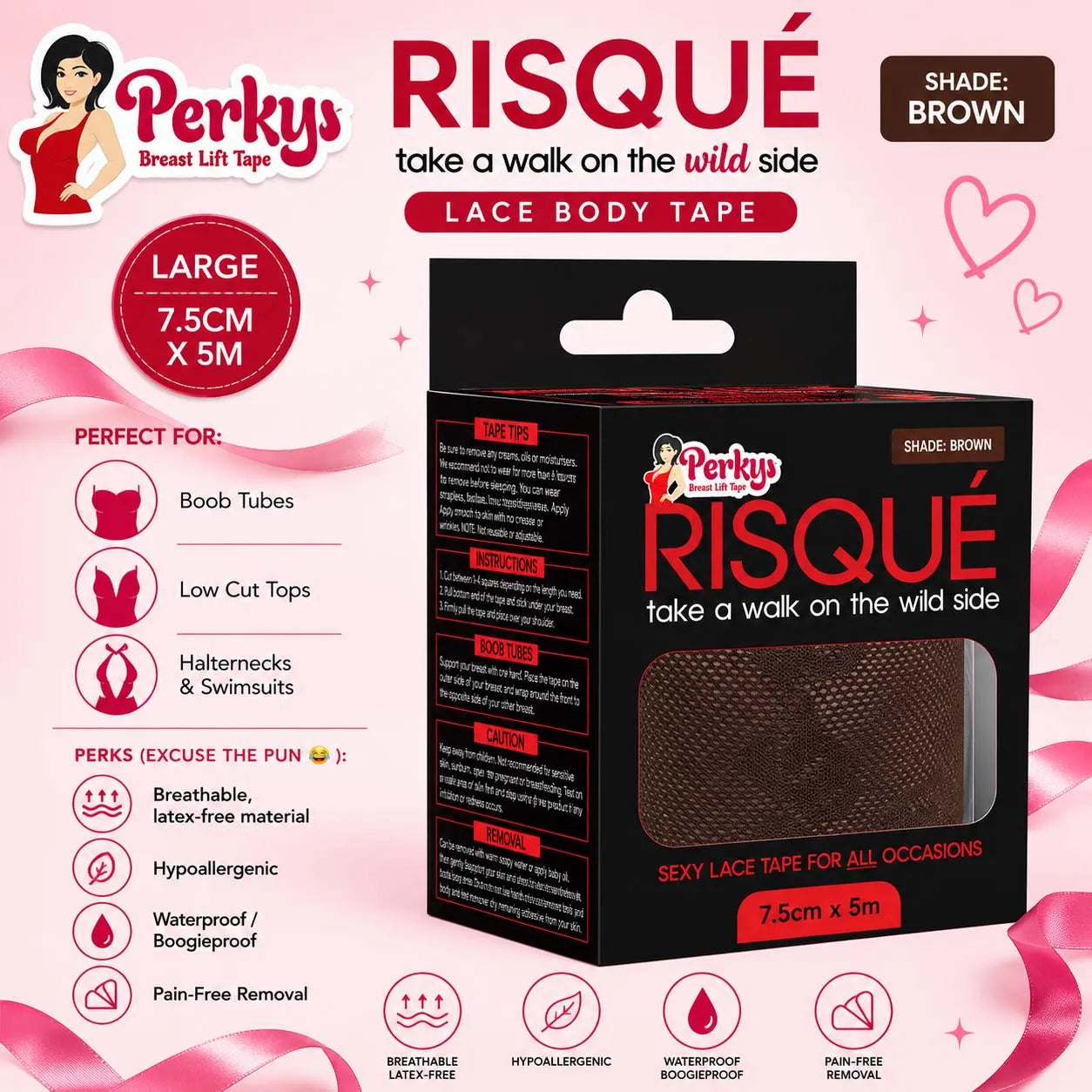 Risque Lacy Body Tape Large Brown 7.5cm x 5m